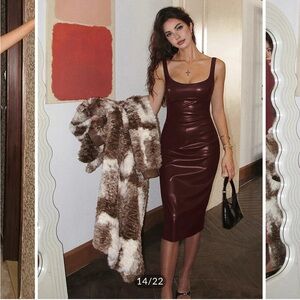 COMMENSE Faux Leather Midi Dress / Skirt (Burgundy, NWT, Size S)